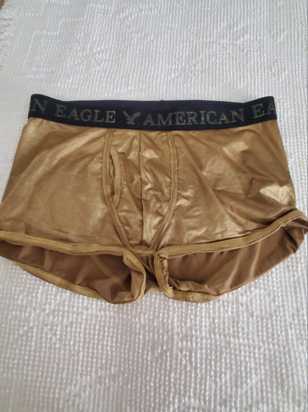 American Eagle Outfitters Men's Metallic Gold Boxer Briefs with Black Waistband